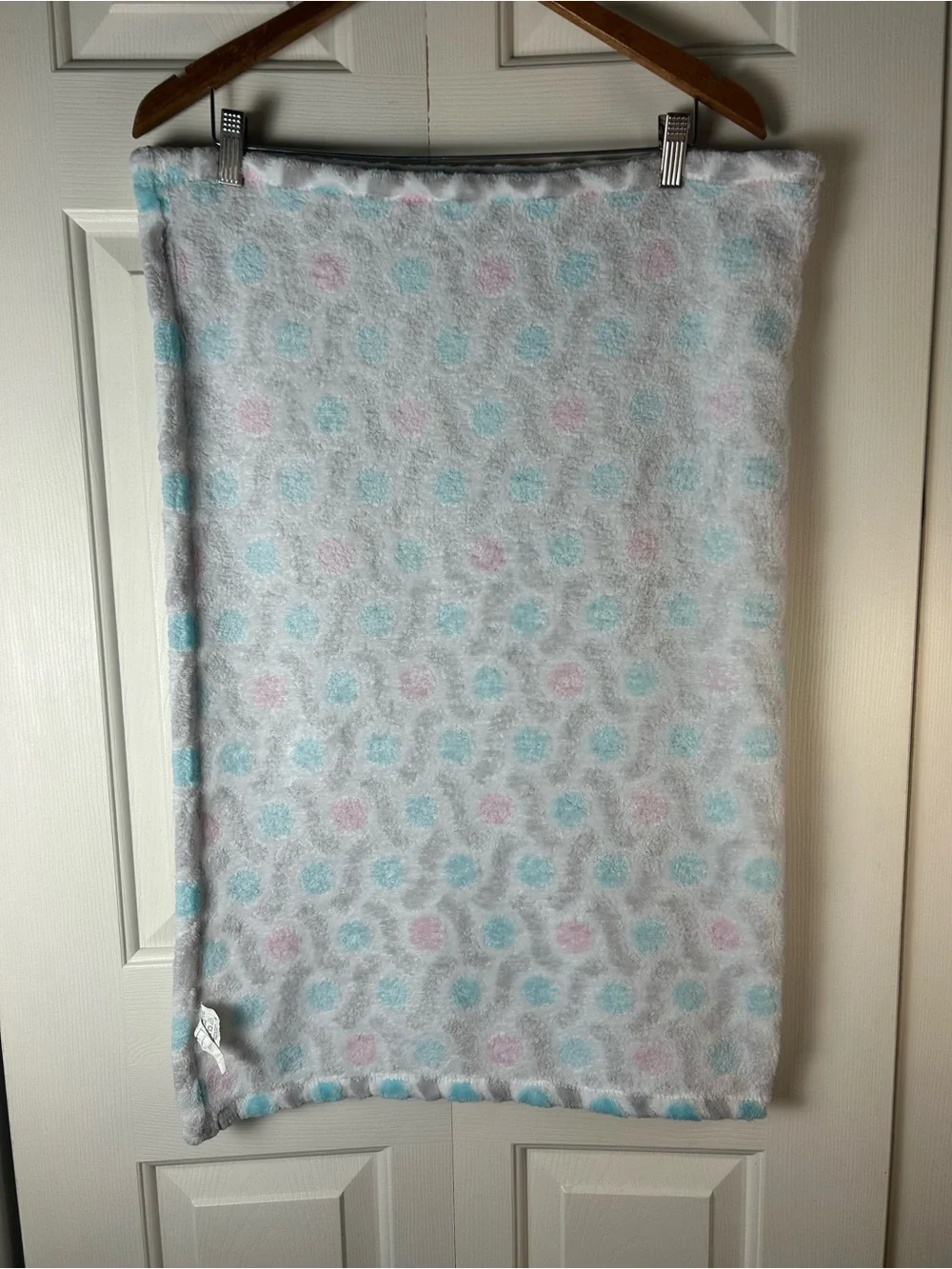Bananafish Pink Blue Polka Dot Baby Blanket Gray White Geometric Geo Print Plush